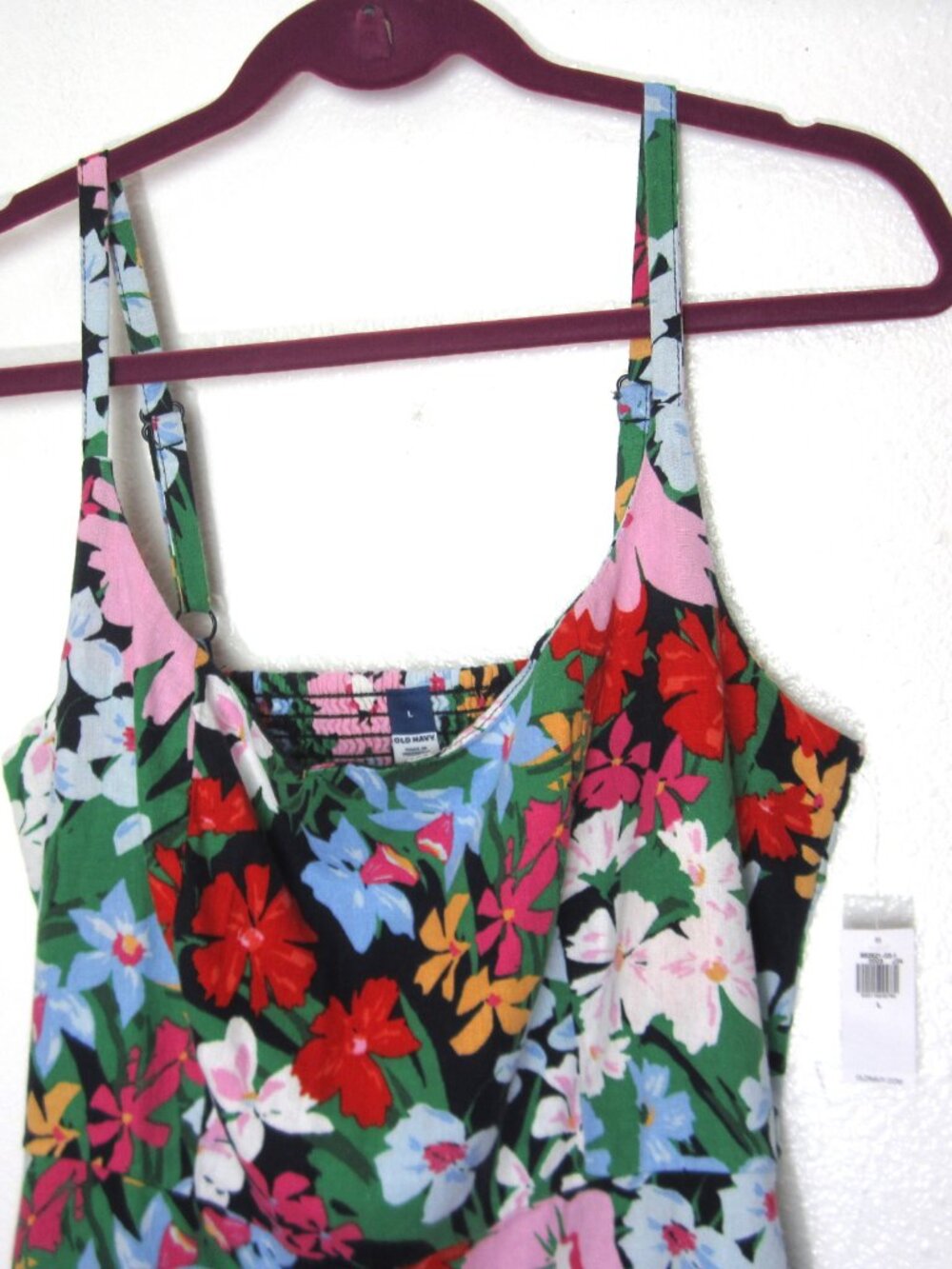 Old Navy NEW Womens Size L Multi Color Floral Cami Mini Dress Linen Rayon Blend - Picture 5 of 9